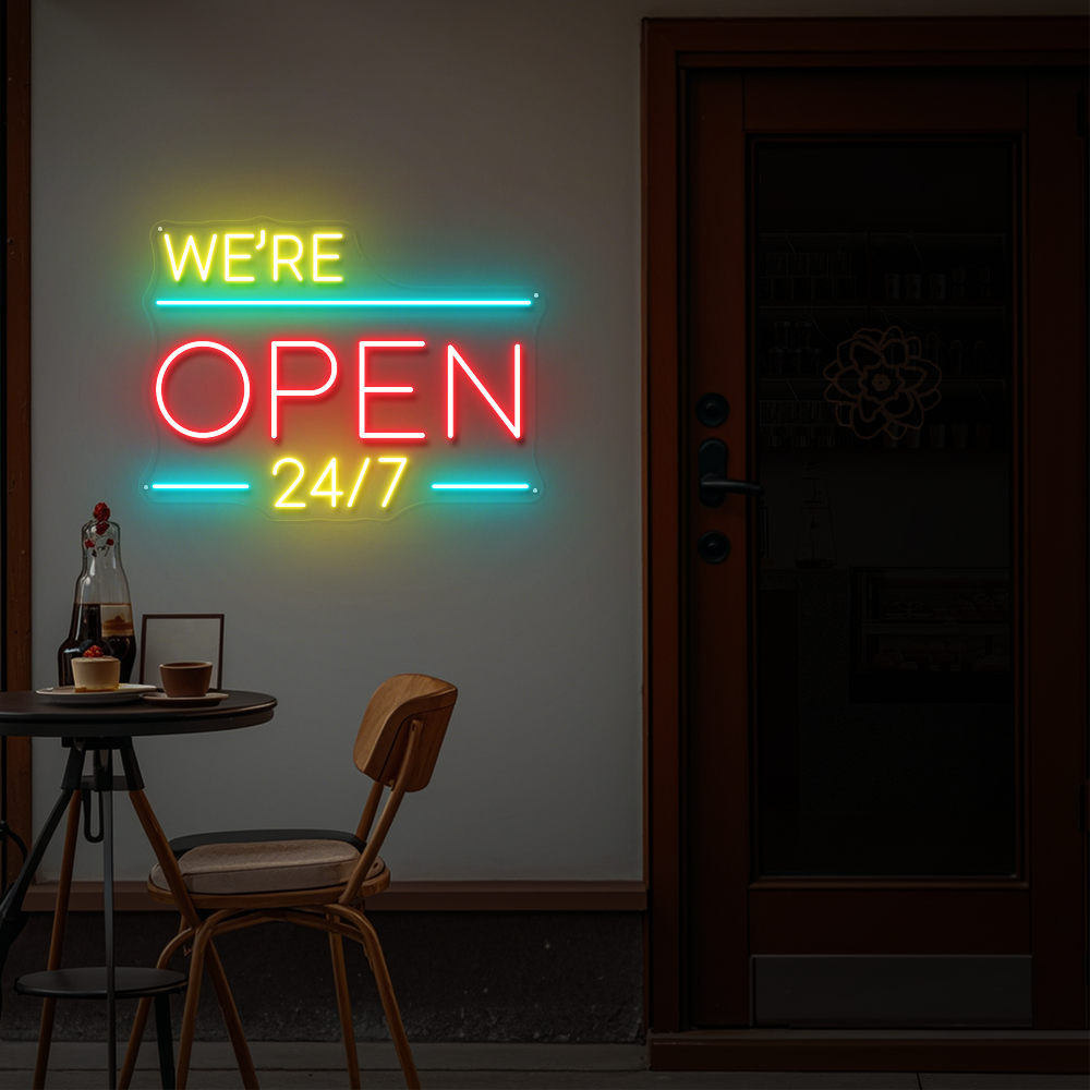 We're Open 24/7 LED Neon Sign for Business