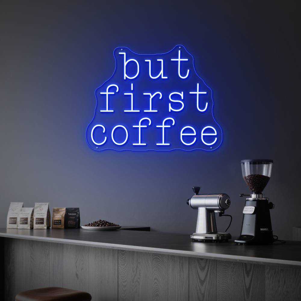 Bright “But First Coffee” Neon Light – Stylish Café Wall Decor