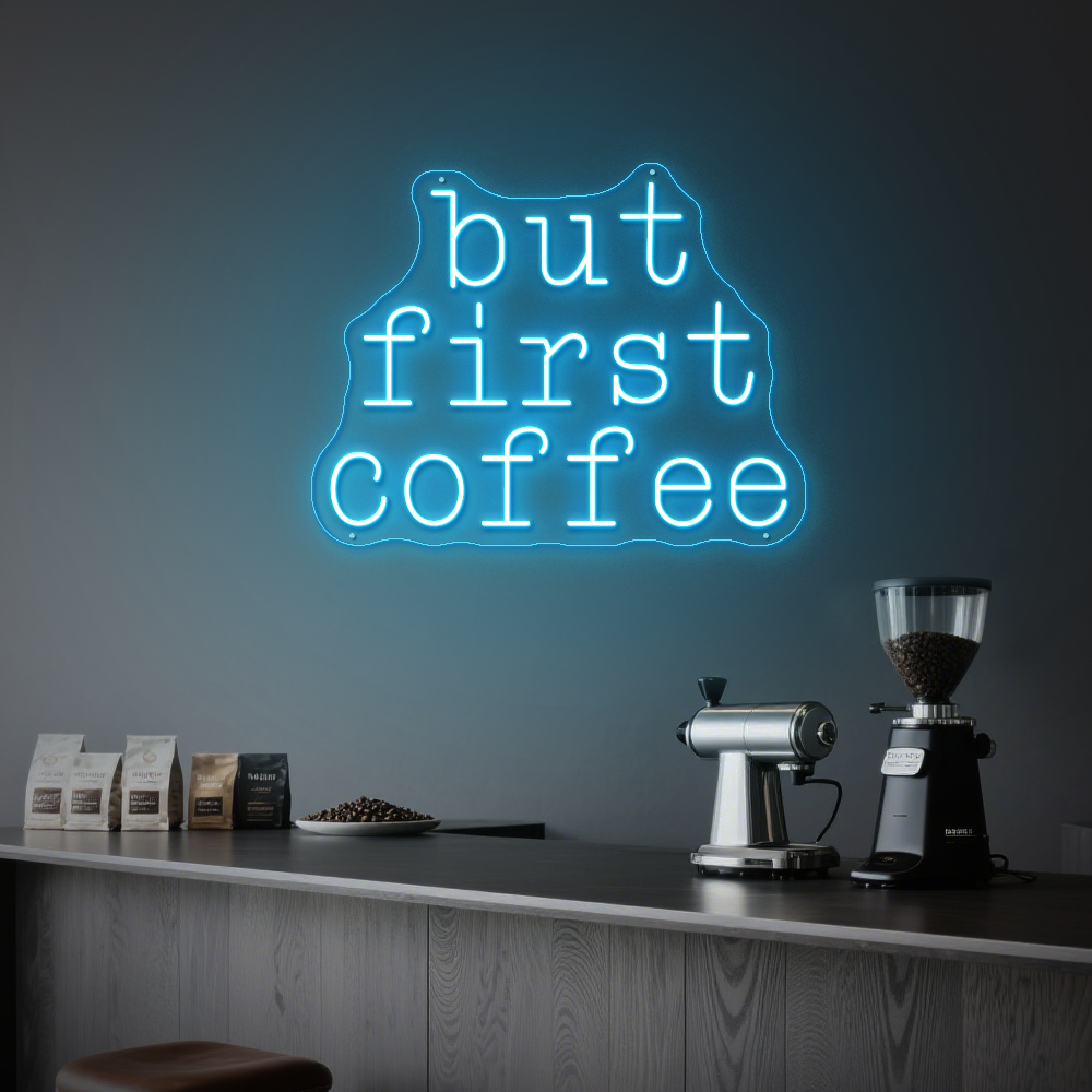 Bright “But First Coffee” Neon Light – Stylish Café Wall Decor