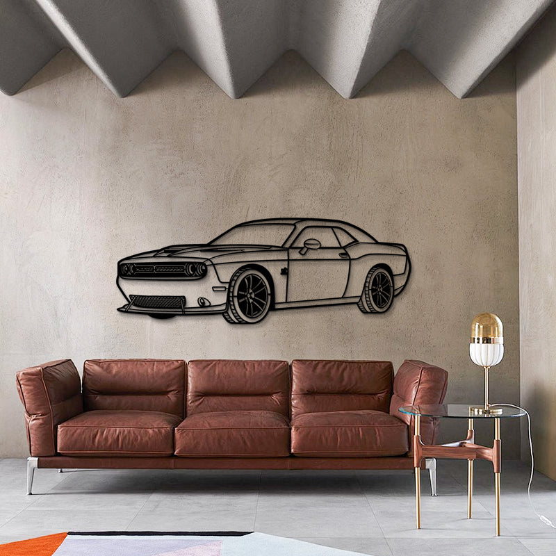 2019 Challenger SRT Hellcat Front Side Profile Silhouette - Muscle Car Metal Wall Art