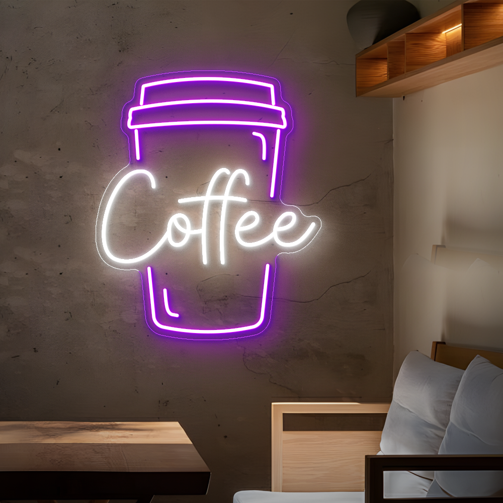 Coffee Neon Sign with Cup Design - Eye-Catching Light for Your Coffee Corner