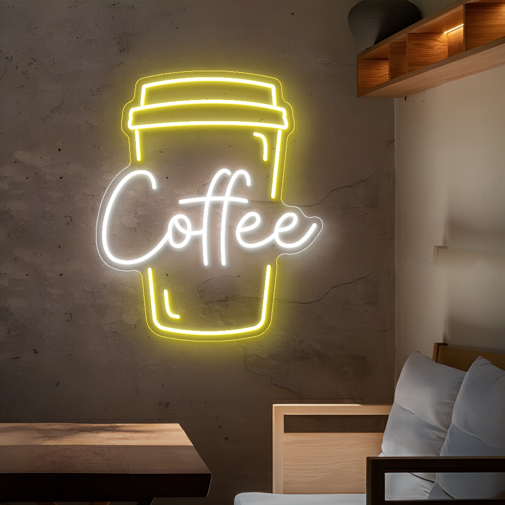 Coffee Neon Sign with Cup Design - Eye-Catching Light for Your Coffee Corner