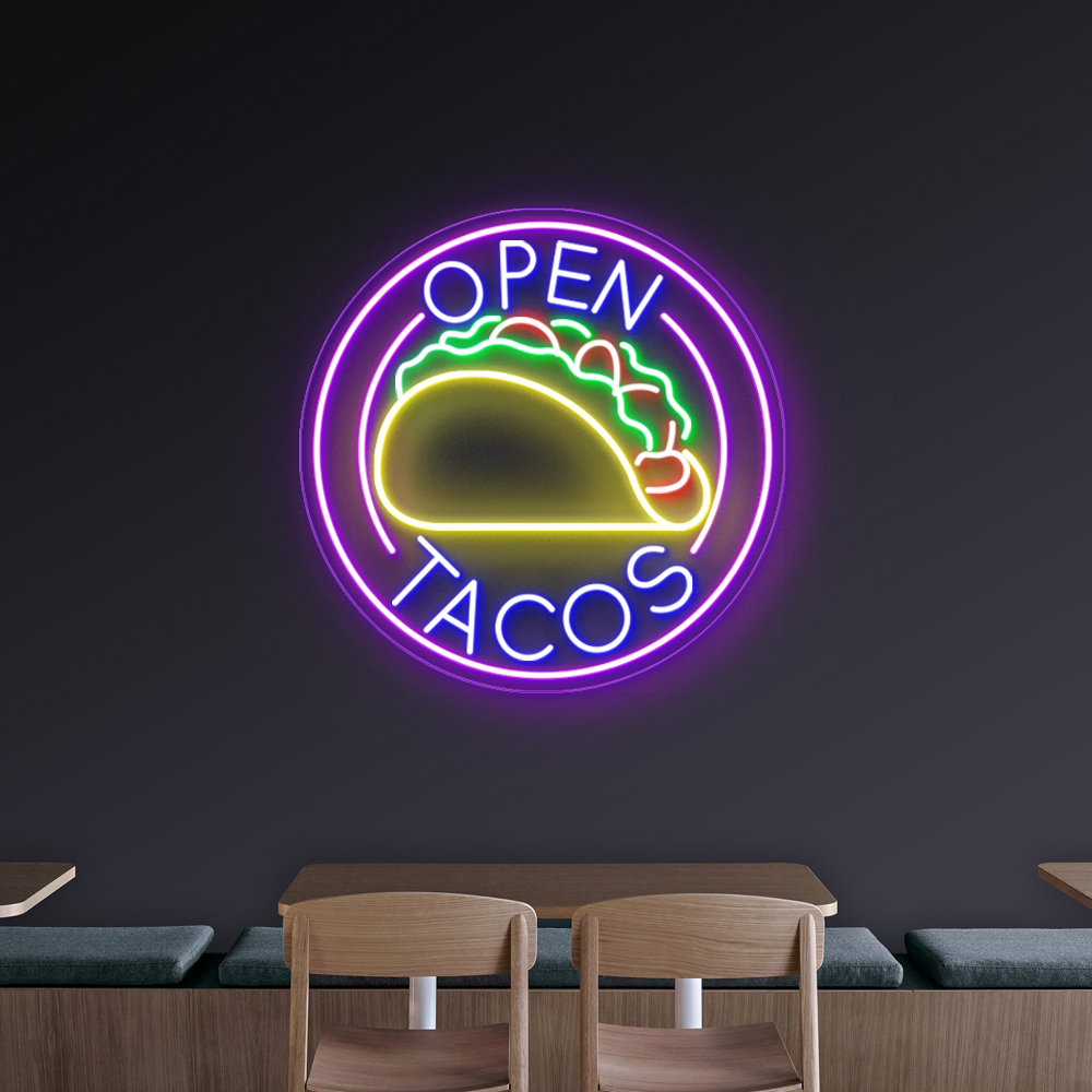 Open Tacos Neon Sign - Vibrant LED Sign for Tacos & Mexican Cuisine
