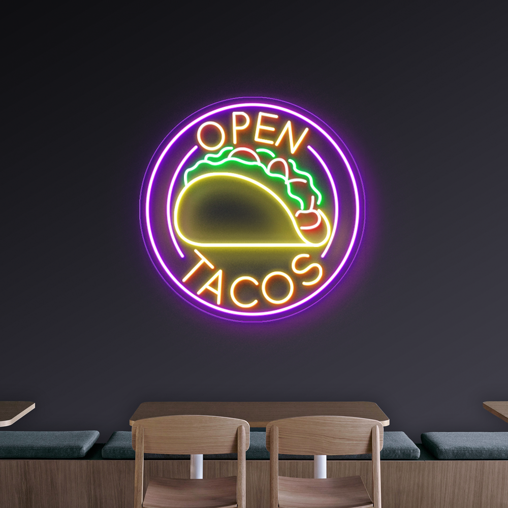 Open Tacos Neon Sign - Vibrant LED Sign for Tacos & Mexican Cuisine