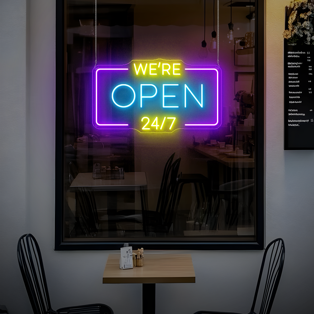 We’re Open 24/7 Neon Sign - Perfect for Shops, Bars & Cafes