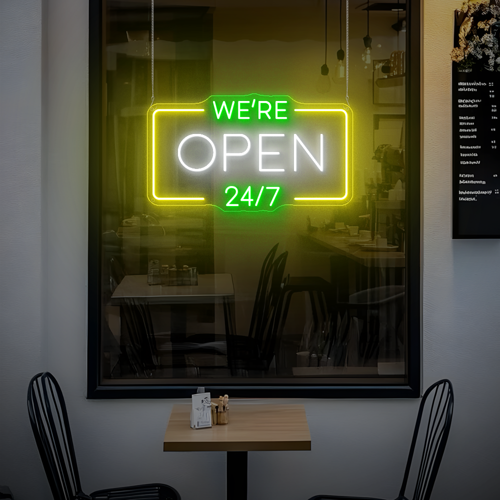 We’re Open 24/7 Neon Sign - Perfect for Shops, Bars & Cafes
