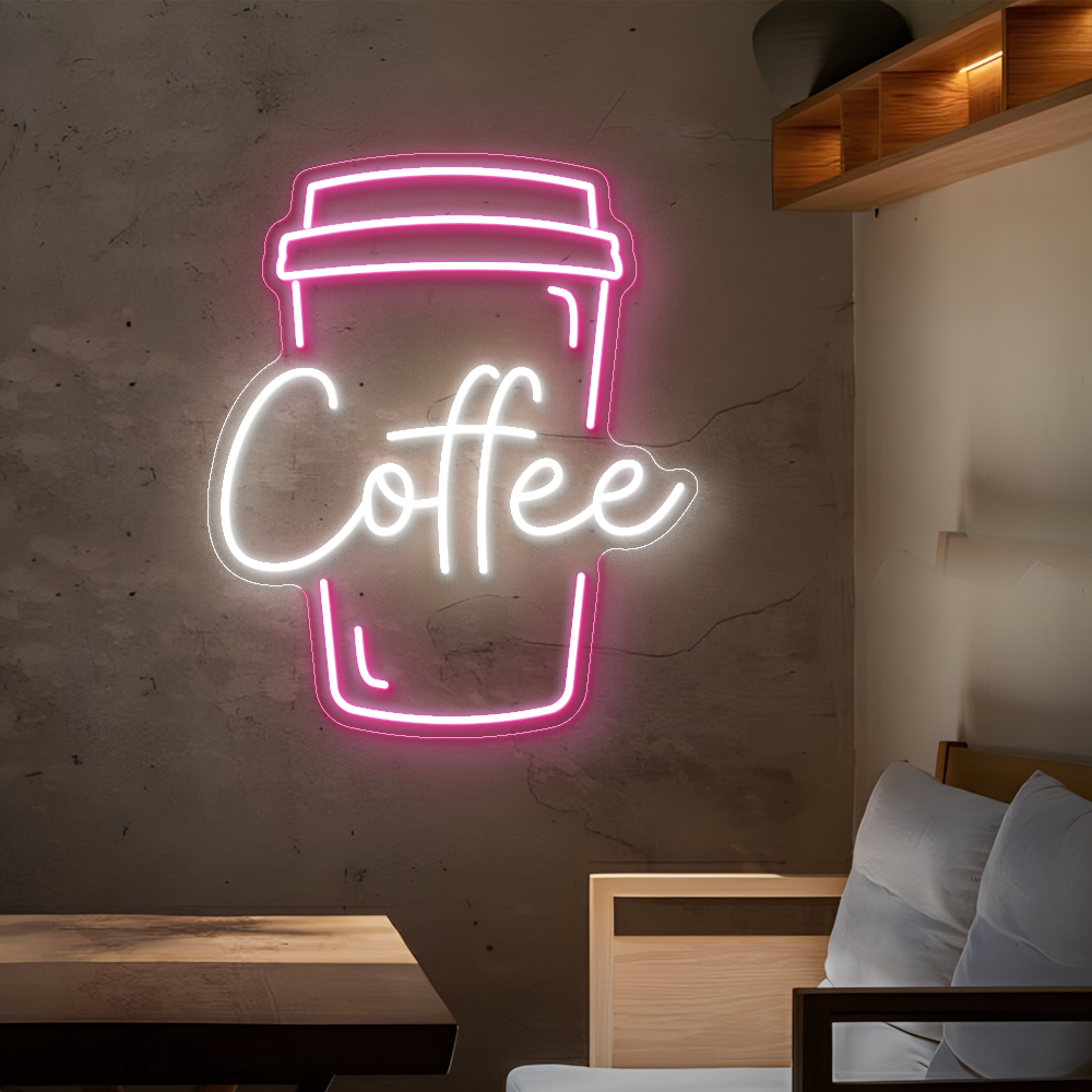 Coffee Neon Sign with Cup Design - Eye-Catching Light for Your Coffee Corner