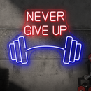Geben Sie niemals Langhantel -Neonzeichen auf - LED -Wandkunst für Stärke, Motivation und Fitnessräume
