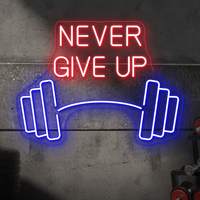 Geben Sie niemals Langhantel -Neonzeichen auf - LED -Wandkunst für Stärke, Motivation und Fitnessräume