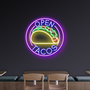 Offenes Tacos -Neonzeichen - lebendiges LED -Zeichen für Tacos & mexikanische Küche