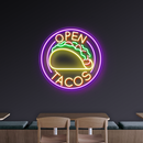 Offenes Tacos -Neonzeichen - lebendiges LED -Zeichen für Tacos & mexikanische Küche