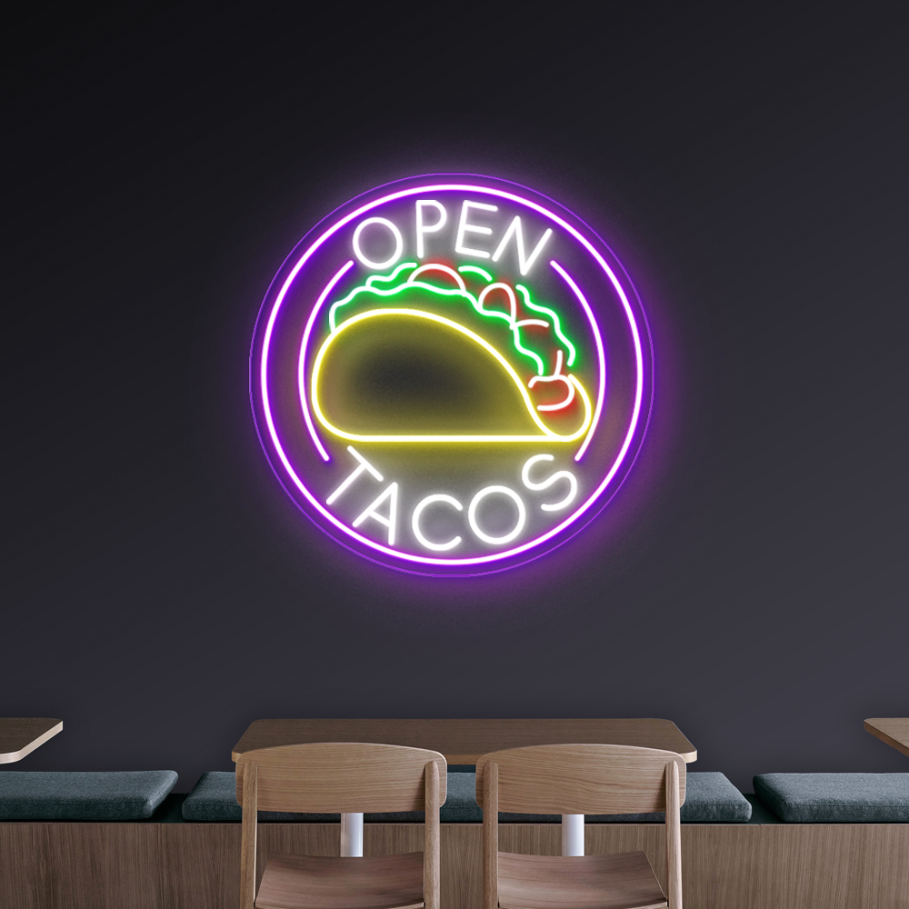Offenes Tacos -Neonzeichen - lebendiges LED -Zeichen für Tacos & mexikanische Küche
