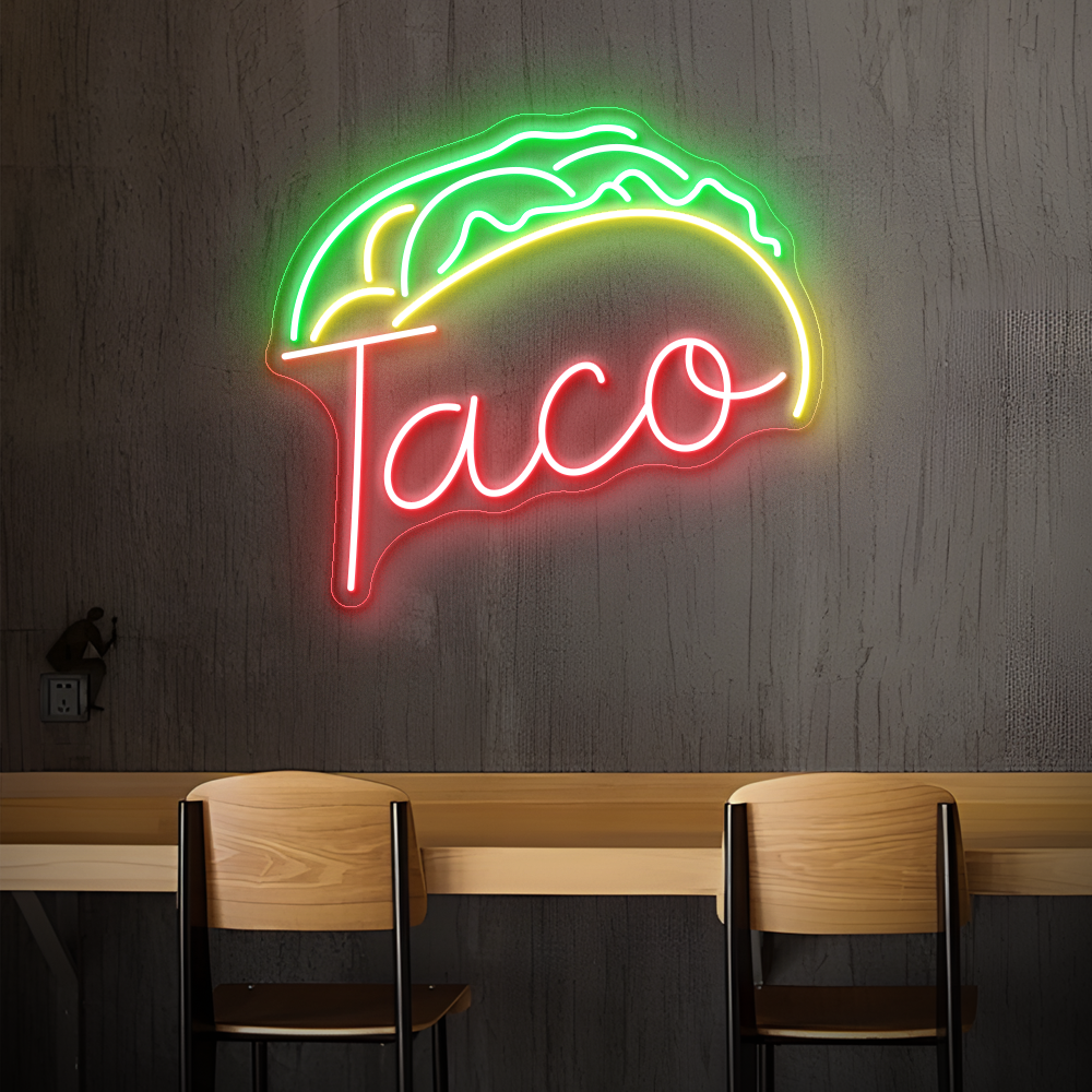 Taco & Burger Neonschild - ein lustiges, festliches LED -Neonlicht für Ihr Restaurant
