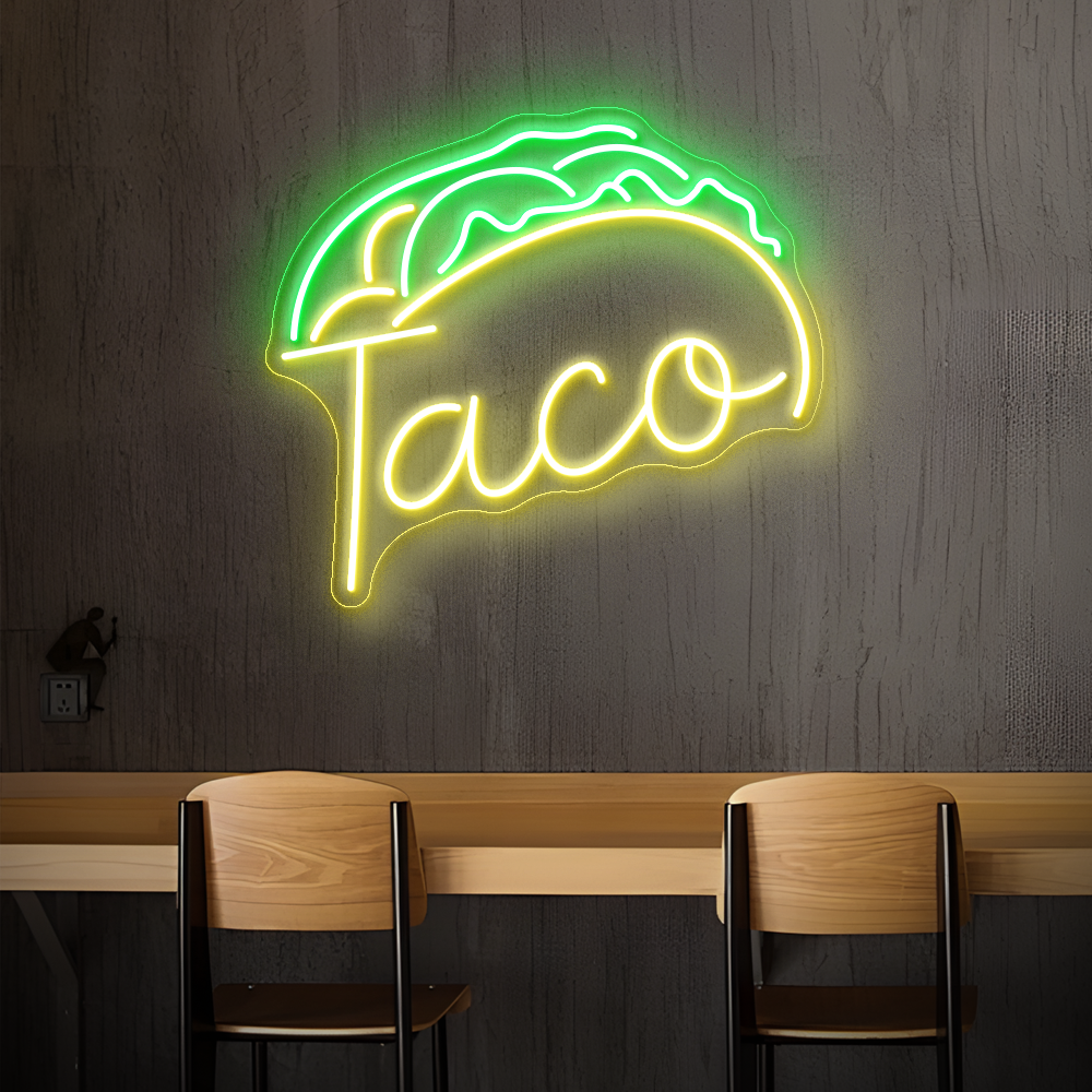 Taco & Burger Neonschild - ein lustiges, festliches LED -Neonlicht für Ihr Restaurant